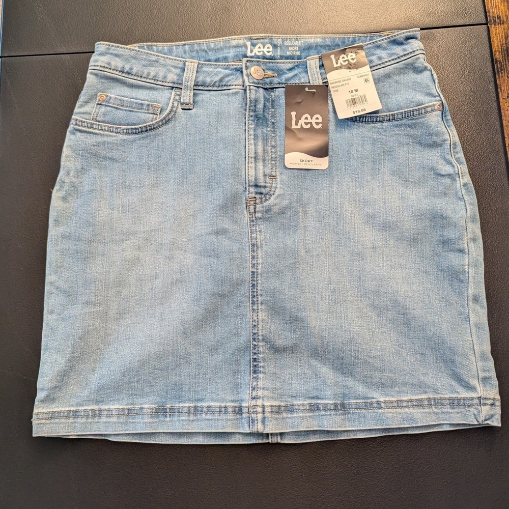 Lee Womens Midrise Regular Fit Denim Skort Light Wash Size 10 M